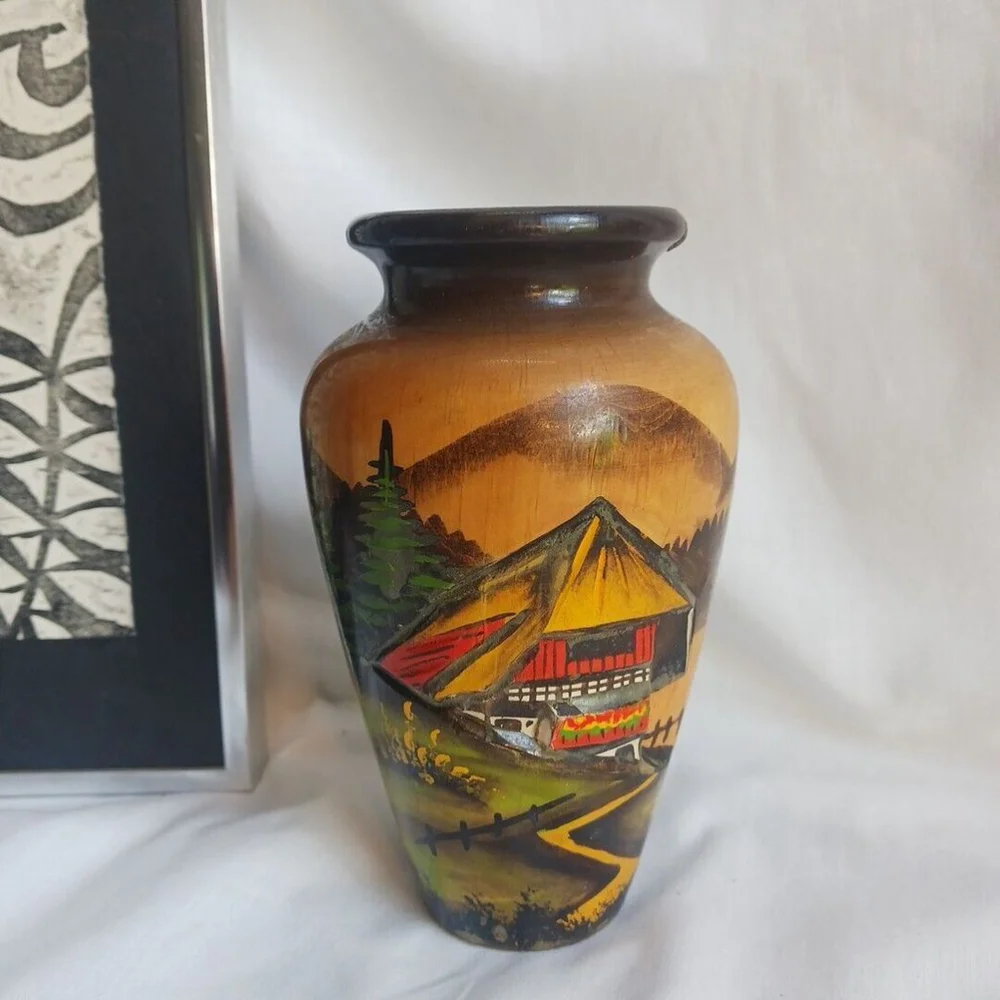 Vintage Black Forest Germany Hand Carved Vase